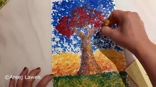 How to make a Pointillism Painting fall tree [upl. by Sorac]