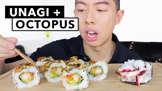 SUSHI MUKBANG  Unagi Eel Roll amp Spicy Octopus Cone  Collab ft BLoves2CookNEat  Eating Show [upl. by Bowerman349]