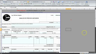 ANÁLISIS DE PRECIOS UNITARIOS EN EXCEL VÍDEO 2de4 [upl. by Jeu]