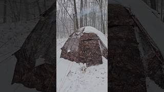 Camping out in the hot tent during a November snow storm [upl. by Nylirehc]