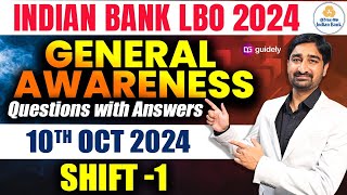 GA Questions Asked in Indian Bank LBO 2024  Shift1  General Awareness  Aditya Sir [upl. by Ardiekal]