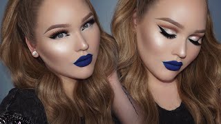 BLUE Lipstick  GLOWY Glam CutCrease Makeup [upl. by Adelina]