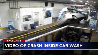 Video captures moment 77yearold driver crashes flips inside car wash [upl. by Aliak]