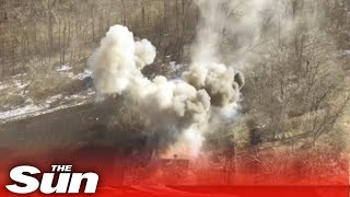 Russian soldiers flee hideout as Ukrainians shell them from above [upl. by Enelrihs996]