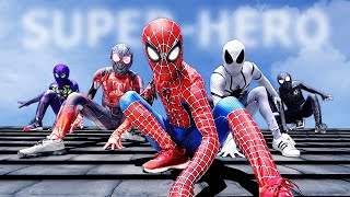 PRO 5 SUPERHERO TEAM  ALL ACTION STORY 1   SpiderMan RED  WHITE  PURPLE  VENOM and RICH HERO [upl. by Narcis]