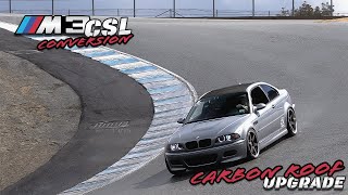 E46 M3 CSL Conversion  Carbon Fiber Roof Install  How to  Money worth the weight savings [upl. by Eelyac]