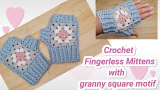 How to Crochet Fingerless Mittens with Granny Square Motif [upl. by Aires]