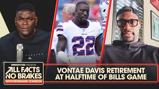 Retires at Halftime of Bills Game Vernon Davis on brother Vontae Davis  All Facts No Brakes [upl. by Annaerda879]