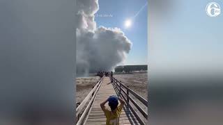 Tourists run for safety after surprise eruption in Yellowstone [upl. by Natalina]