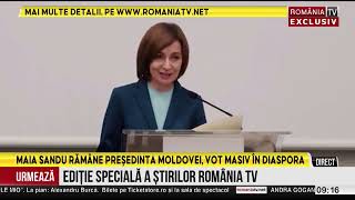 Maia Sandu primele declaraţii după ce a câştigat un nou mandat de preşedinte al Rep Moldova [upl. by Yrogerg]