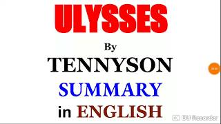 ULYSSES BY ALFRED LORD TENNYSON SUMMARY IN ENGLISH SET NET JRF IN ENGLISH [upl. by Nodgnal]