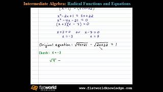 Solve a Radical Equation with Square Roots with Check  Algebra fwk IA 050602 [upl. by Athalla243]