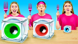 GIANT VS MEDIUM VS TINY EYEBALL  Food Challenge Eating Only Big and Small Candies by 123 GO FOOD [upl. by Aynot880]