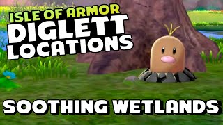 SOOTHING WETLANDS  DIGLETT LOCATIONS  Pokémon Sword Isle of Armor Expansion 100 Walkthrough [upl. by Ahsinehs]