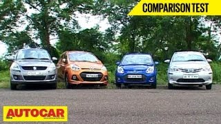 Hyundai Grand i10 Vs Toyota Liva Vs Maruti Swift Vs Ford Figo  Comparison Test  Autocar India [upl. by Ayalahs]