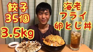 【大食い】【モッパン】晩ご飯 海老フライ卵とじ丼amp餃子35個 35kg！【カワザイル】 [upl. by Weitzman115]