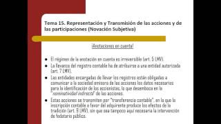 Lec017 Tema 15 Representación y Transmisión de las acciones y de las participaciones sociales [upl. by Akahs412]