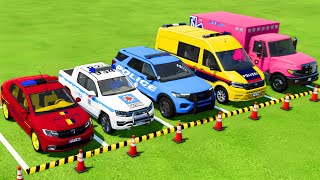 TRANSPORTING ALL POLICE CARS and AMBULANCE EMERGENCY VEHICLES WITH MAN TRUCKS  Farming Simulator 22 [upl. by Ettenad]