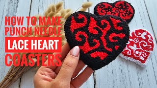 How to make punch needle LACE HEARTS coasters [upl. by Olmsted689]