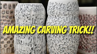 Carving Ideas for Pottery  AMAZING CARVING experiment with Underglaze and Slip [upl. by Annayrb]