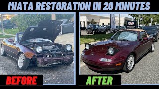 Wrecked Miata 20 minute RESTORATION timelapse [upl. by Oballa24]