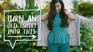 DIY UPCYCLE TSHIRTS  Turn TSHIRT into a PEPLUM TOP  Sewing Project ✨Alejandras Styles [upl. by Cumings]