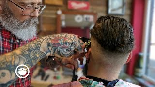 Master Barber Overhauls a Haircut amp Shapes a Beard [upl. by Sulihpoeht]