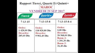 Rabaturf  Rapport Maroc Tiercé Quarté Et Quinté  Vincennes R1 Vendredi  29092017 l [upl. by Orrocos]