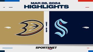 NHL Highlights  Ducks vs Kraken  March 28 2024 [upl. by Aihtela]