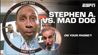 📱ON HIS PHONE 👀 Mad Dog vs Stephen A HEATS UP  First Take [upl. by Aihsram]