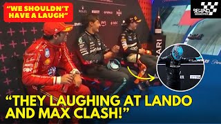 George Russell Oscar and Carlos Laughing to the incident between Max and Lando during Cooldown Room [upl. by Jeane]