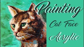 Painting Cat with green eyes step by step tutorials  Acrylic painting  DIY  Easy painting [upl. by Laud]