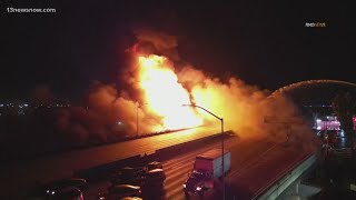 Fire underneath bridge in LA causes traffic emergency [upl. by Gnat]