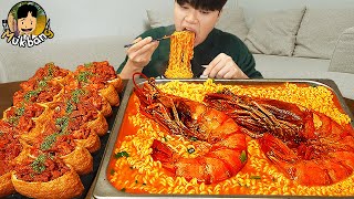 ASMR MUKBANG 직접 만든 킹블랙타이거새우 열라면 김밥 김치 유부초밥 먹방 RAMYEON amp KIMBAP MUKBANG EATING SOUND [upl. by Hazel979]