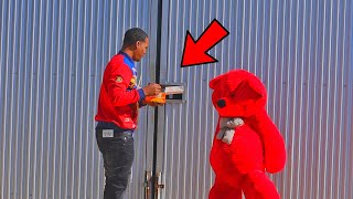 Giant Teddy Bear Smacking peoples drinks prank [upl. by Yearwood]