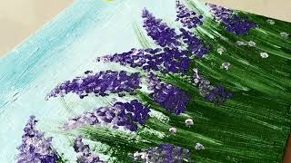 Lavender Field  Simple Floral  Abstract Painting Demo  Acrylic Cotton swab Technique on Canvas [upl. by Estrella]