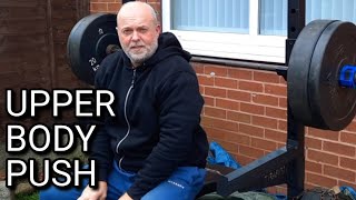 Old Man Training Bench Press Plus Accessories in Garden Gym [upl. by Otnas]