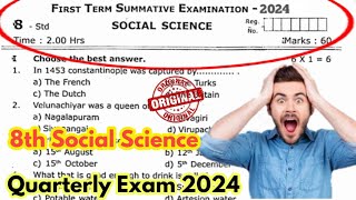 8th Social science Quarterly exam question paper 2024  original question paper 2024 [upl. by Byrom]