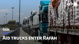 Aid trucks enter Rafah as Guterres visits Egyptian border area  AFP [upl. by Tiphany]