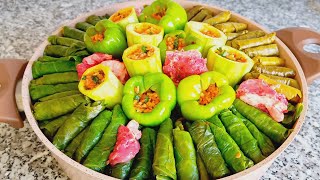 Lahana sarması 😋 5 LEZZET 💯 Karışık yaz dolması tarifi 👌 Etli Yaprak Biber Kabak dolma Nasıl Yapılır [upl. by Barthel929]