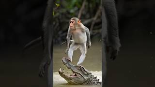 monkey surfing on crocodile  Daring stunt  Fearless  Swamp water crocodile Mysterious Land [upl. by Ahseim]