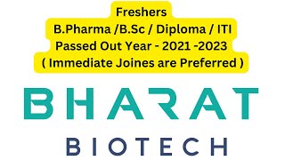 100 Openings Freshers BscBpharmITIDiploma Openings At Bharat Biotech International freshersjobs [upl. by Nnaharas57]