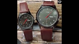 TOMI T030 Couple Watch Date Day Leather Straps [upl. by Helaine]