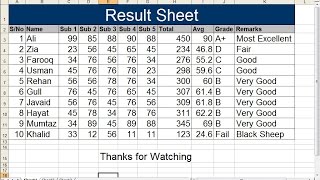 How to Create Result Sheet in MS Excel  Lunar Computer College [upl. by Ardied530]