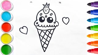 Baby and Icecream Drawing Painting Coloring for Kids and Toddlers  Easy Drawing [upl. by Enitnelav]