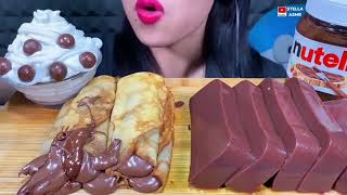 ASMR TODAY MENU IS🤤NUTELLA CREPE ROLLS🌭CHOCOLATE🍫PUDDING🍮MALTESERS🍞WHIPPED🧁CREAM🍨 [upl. by Atalanti369]