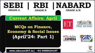 April 2024 Current Affairs Finance Economy amp Social Issues Part 1  RBI Grade B  SEBI Grade A [upl. by Waring]