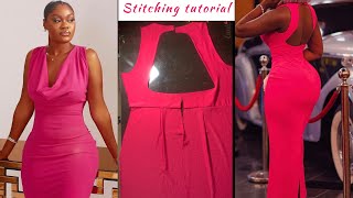 How to sew a cowl neck dress with stylish open back [upl. by Aneehsit]