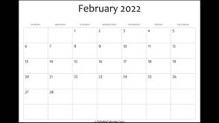 February 2022 Printable Calendar with Holidays [upl. by Moria990]