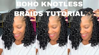 How To Do Boho Knotless Braids  Step By Step Tutorial For Beginners [upl. by Miahc]